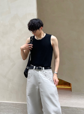 INFiniTE HF 2023/SS小众ins坑条纹坎肩纯色背心男修身无袖打底衫