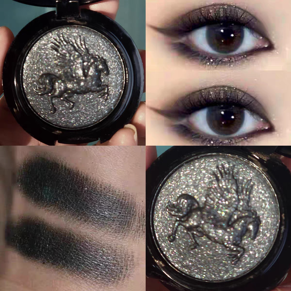 黑色猫女烟熏妆眼影单色湿粉珠光细闪深色哥特暗黑纯野妆小众持久