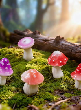 多肉盆栽苔藓微景观diy材料可爱红色仿真小蘑菇森系摆件造景装饰
