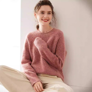 欧美范毛衣大圆领纯山羊绒毛衫女2025新款花纱插肩羊绒衫宽松慵懒