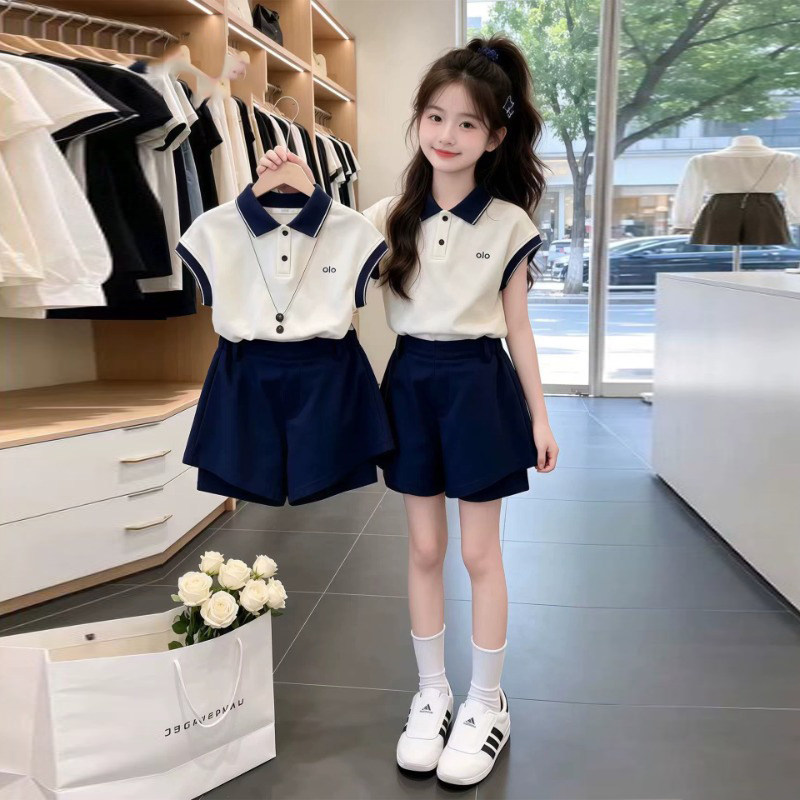 女童套装中大童polo短袖T两件套图片