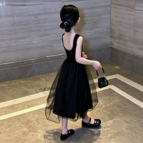 女大童夏季复古赫本风气质小黑裙