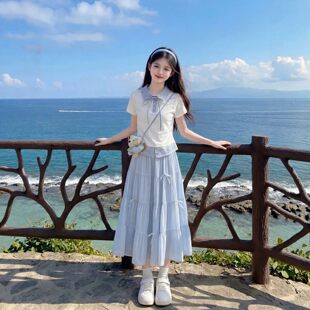青少年女装学生初中生半身裙女童时尚套装洋气时髦裙子夏天两件套