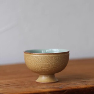 省级大师陈勇中式纯手工青瓷茶杯龙泉陶瓷雕花主人杯礼盒装云鹤杯