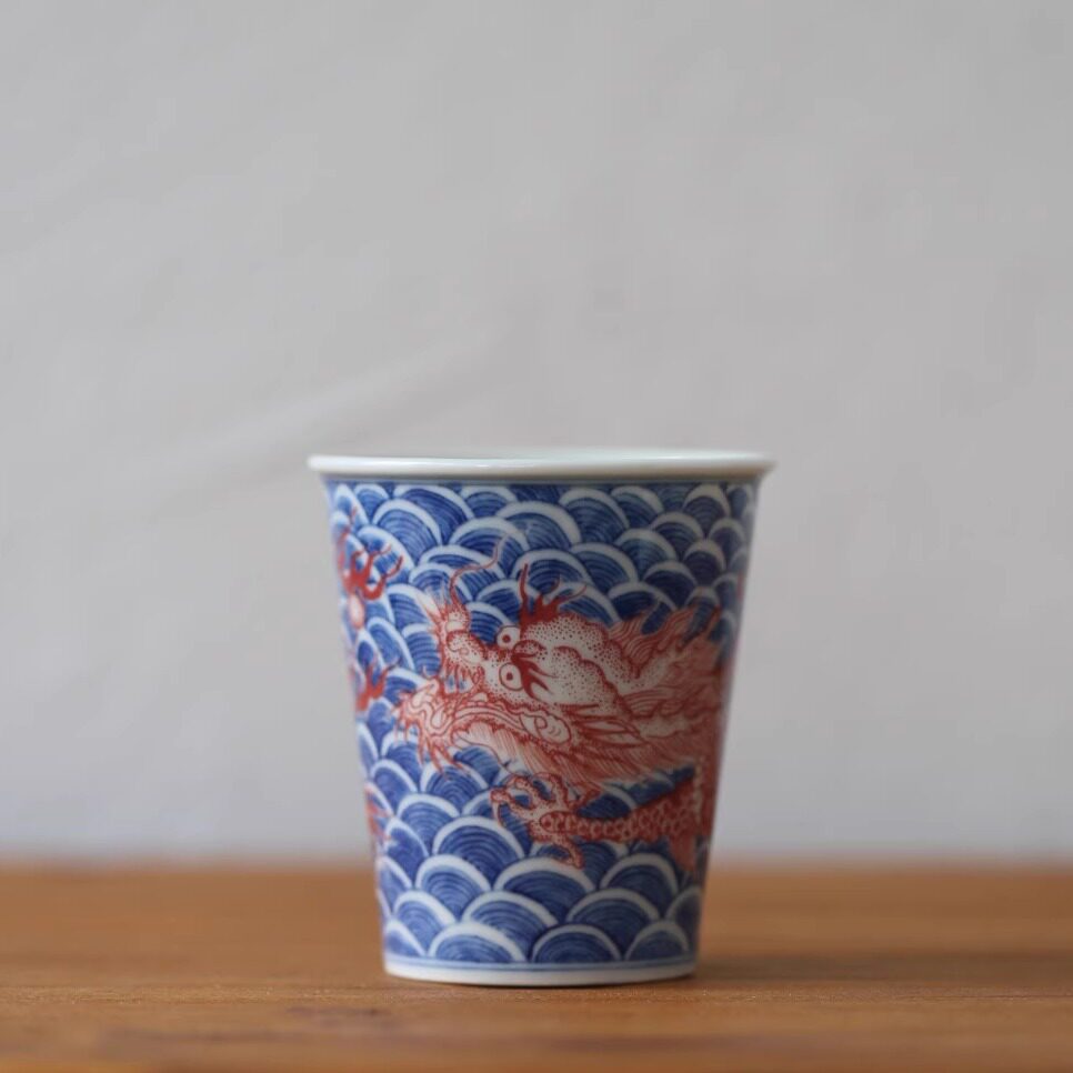 手工青花釉里红龙纹茶杯单杯品茗杯功夫茶具陶瓷茶杯喝茶杯子酒杯