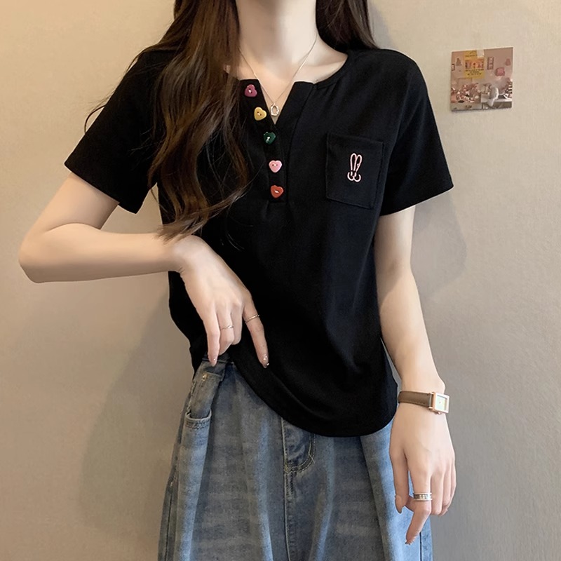 大码短袖t恤女2025夏装新款微胖mm显瘦遮肚减龄宽松别致正肩上衣