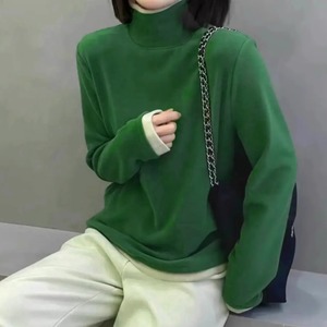 双面德绒打底衫女秋冬2025春新款洋气上衣拼色假两件高领保暖小衫