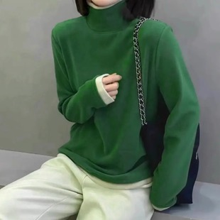 双面德绒打底衫女秋冬2025春新款洋气上衣拼色假两件高领保暖小衫