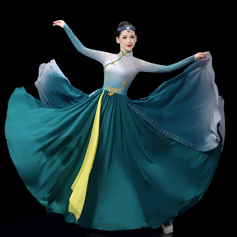 蒙古舞蹈演出服新款蒙古舞练习裙艺考大摆裙蒙古袍蒙族舞蹈服女