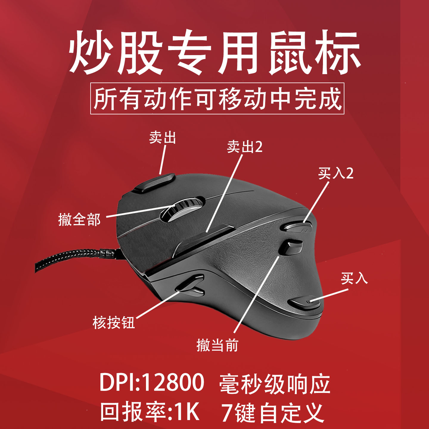 股票交易鼠标办公电竞游戏侧键7键可编程自定义中小手人体工程学