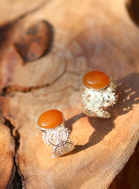 和田玉且末糖银戒