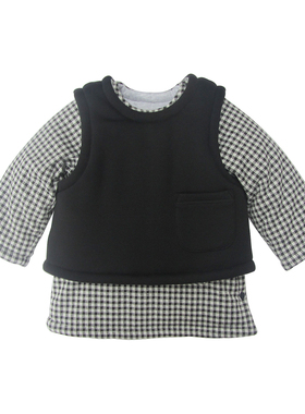 菊之布忆手工自制男女宝宝天然纯棉花棉袄秋冬格子中长款棉服马甲