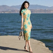 旗袍连衣裙夏季 修身 薄款 短袖 复古显瘦日常可穿 2026新款 长款