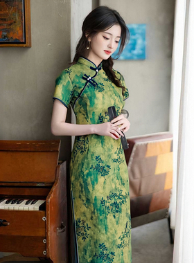 绿色高考旗袍2025送考中国风新款夏季高端气质收腰中式日常连衣裙