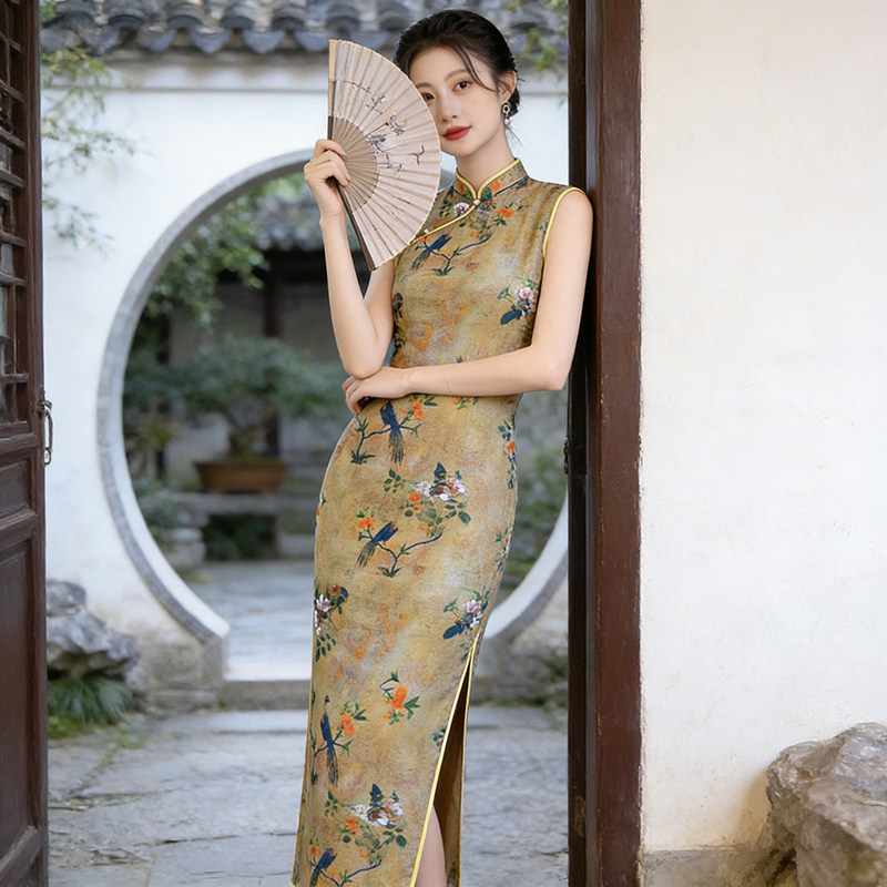 2026复古新中式旗袍少女年轻款小清新气质长款无袖旗袍拍照出片