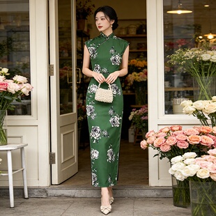 薄款 绿色旗袍2026新款 国风女国风清新日常穿搭夏季 中式 显瘦 长款