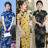 新中式 印花长裙 国风改良旗袍高端精致轻奢高级感御姐风情万种修身