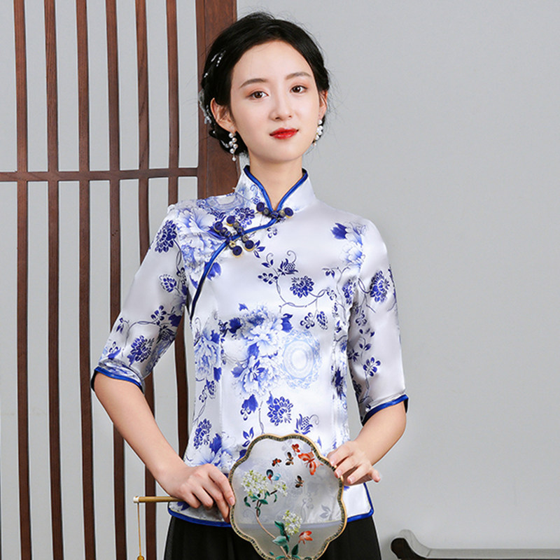 妈妈汉服复古中式唐装经典盘扣改良中国风中年女旗袍上衣春夏新款