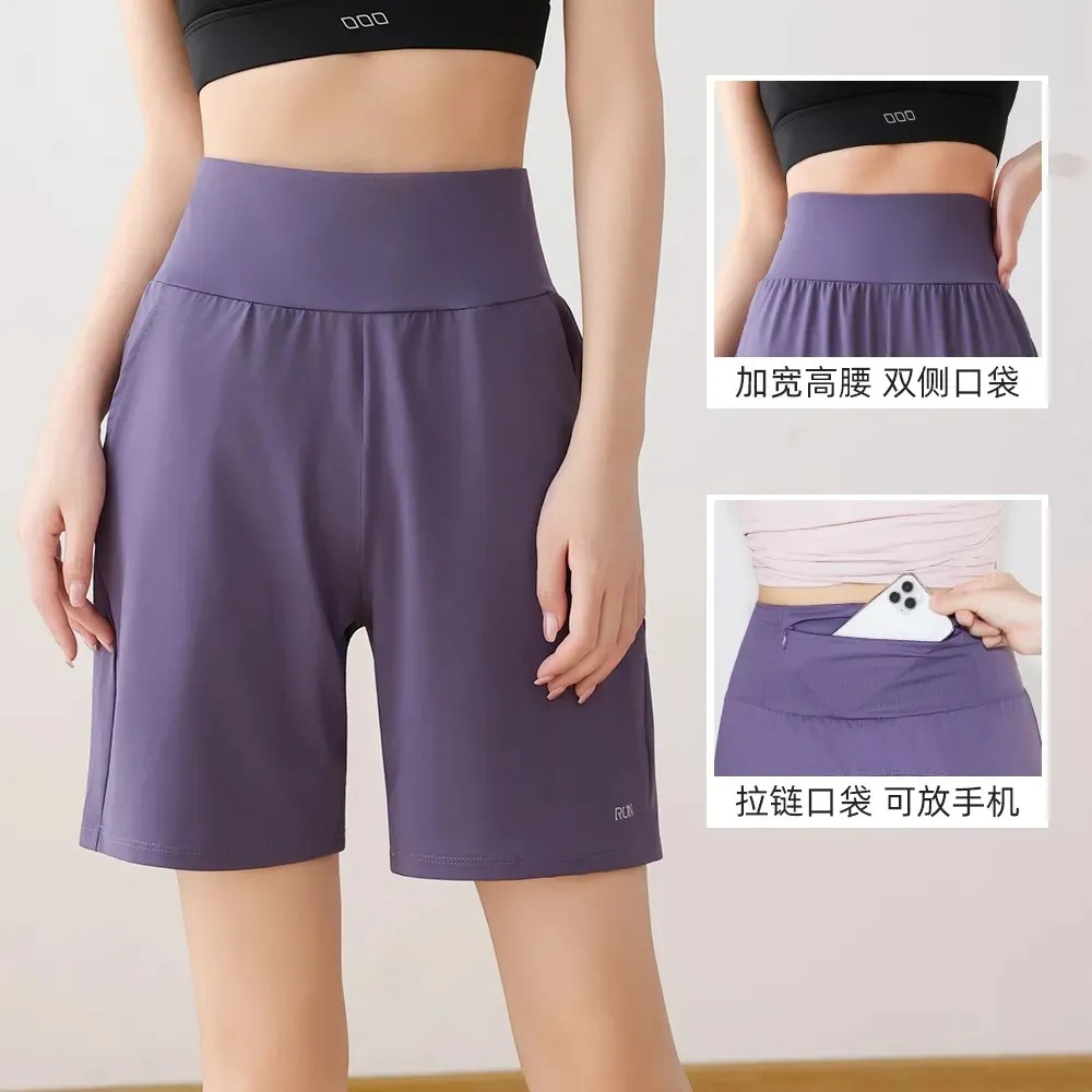 瑜伽裤宽松休闲跑步速干运动中短裤女夏季新款中裤健身裤后腰口袋