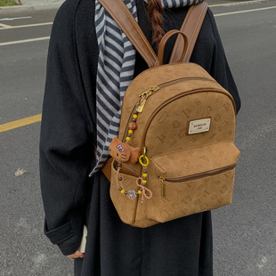 复古印花双肩包女新款潮大容量学生书包通勤高级感小众精致小背包