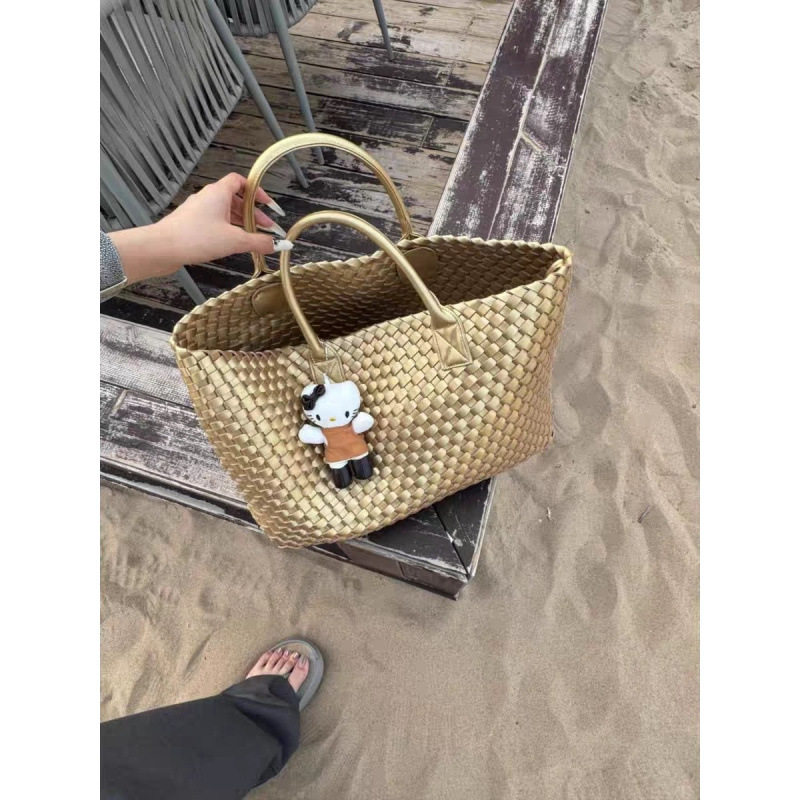 森系复古编织托特包2025新款时尚百搭旅行包大容量通勤手提单肩包