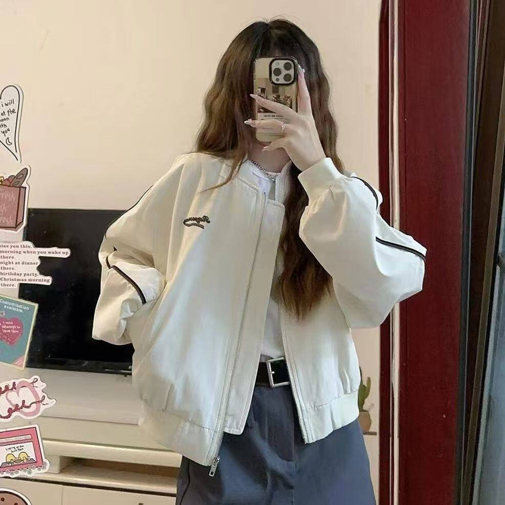 春秋新款棒球服外套女美式复古宽松百搭休闲短款小个子夹克上衣潮