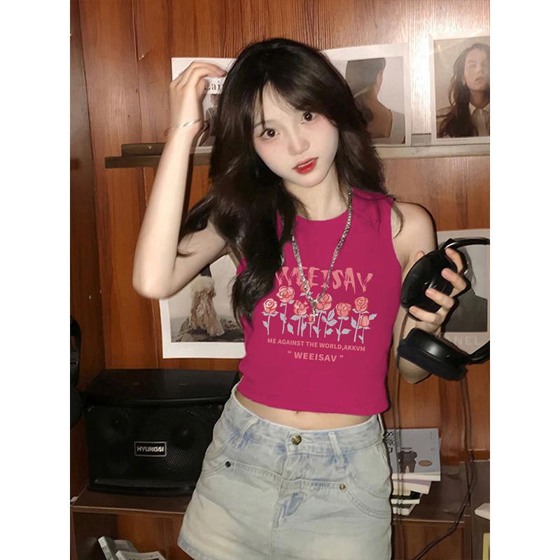火龙果色重磅纯棉短款小吊带女夏季2025新款甜辣风高级感背心上衣