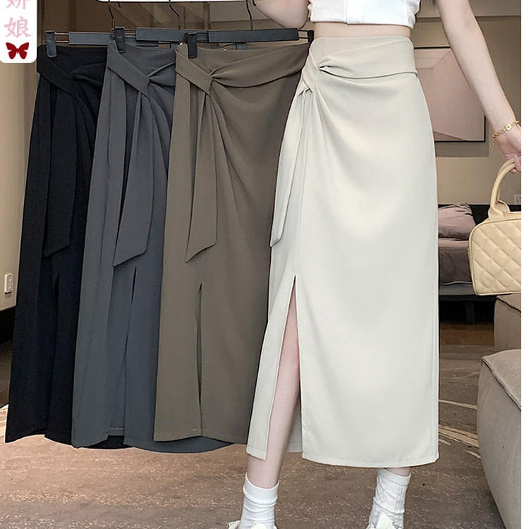 不规则小个子西装半身裙女夏绑带高腰A字一步裙侧开叉褶皱包裙女