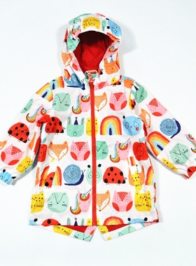 英国NE*T女小童白色底彩色卡通动物连帽风衣1-4岁