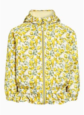 英国NE*T女童浅色底黄色柠檬防水连帽风衣纯棉内衬
