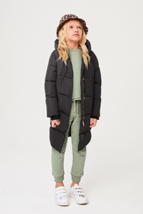 批发零售英国NE*T女大童黑色加绒加厚中长款防水连帽棉服98-146cm