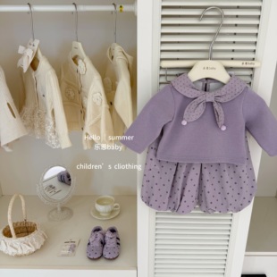【乐恩baby】认准正版！原创女童超可爱小领结卫衣波点灯笼裤套装