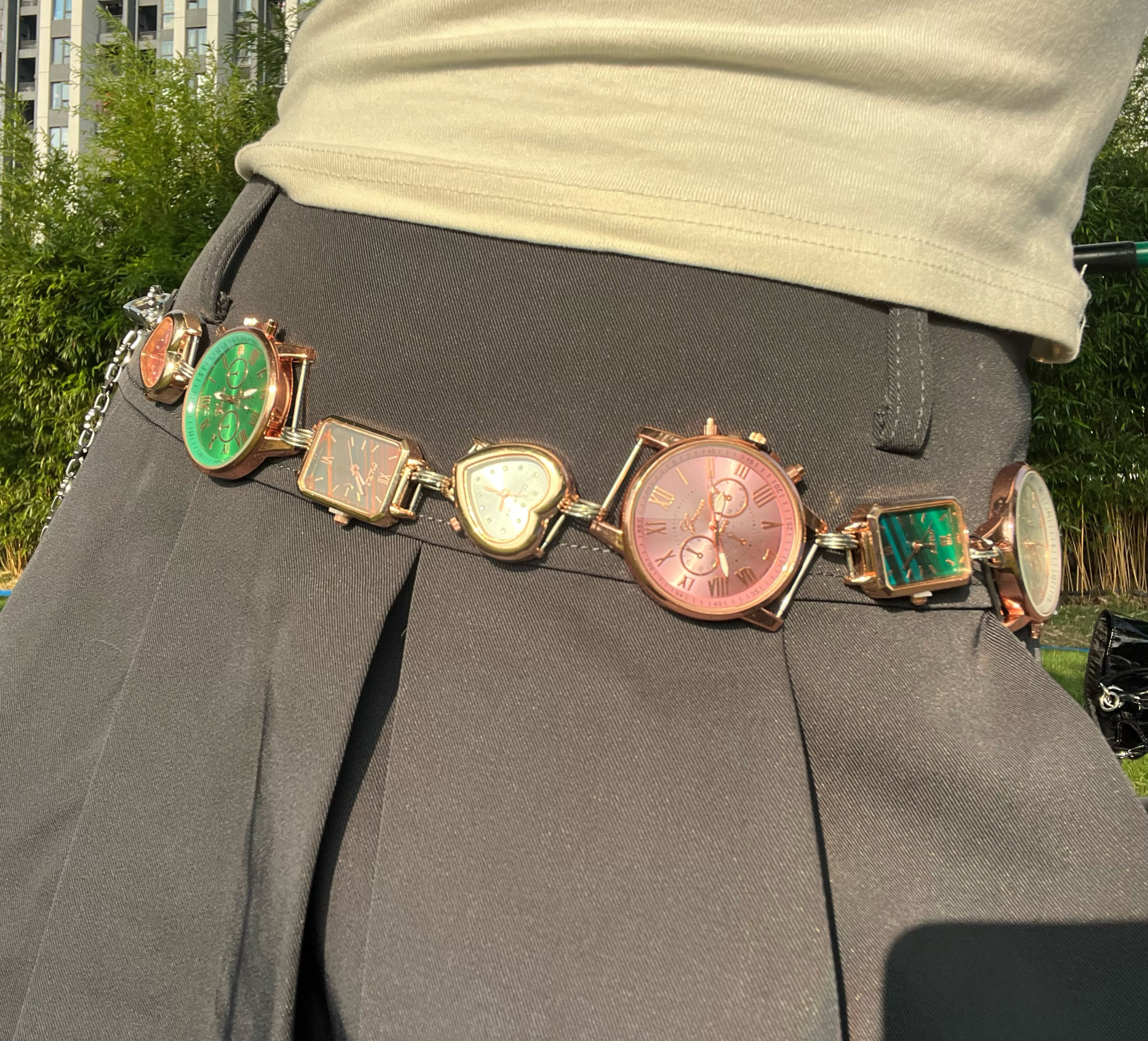 thumbnail for Menlv original design retro watch heavy industry hot girl hand-made waist chain bag with two wears|Look at the time