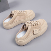 懒人透气网面厚底轻便小白鞋 外穿2024新款 女夏季 一脚蹬包头半拖鞋