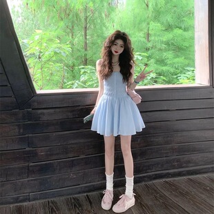 法式 吊带连衣裙夏季 新款 穿搭海边度假风短裙 温柔风设计感收腰修身