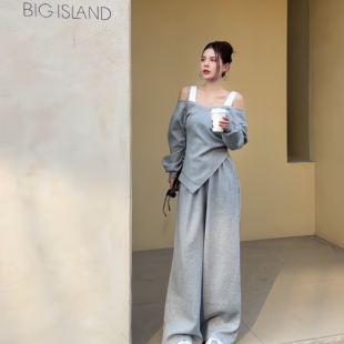 清逸出尘 套装 2026春季 一字领两件套直筒裤 2508 新款 XIAOQIN