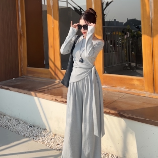 套装 韩系斜肩上衣女2026新款 休闲两件套2521 春日来信 XIAOQIN