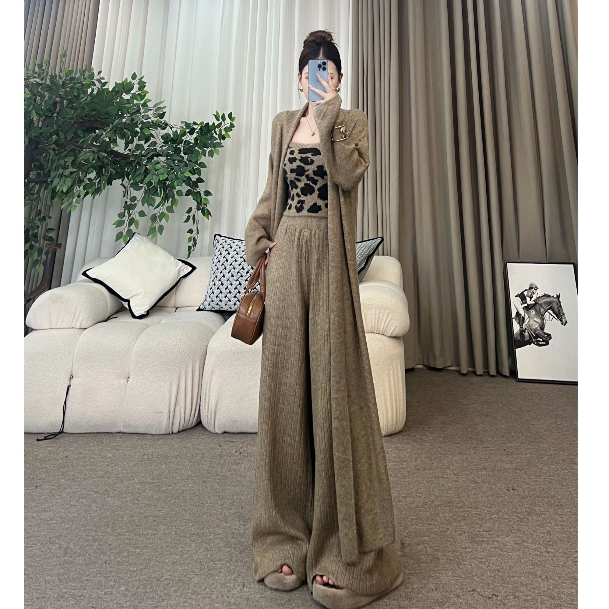 XIAOQIN【罗马画报】秋冬纯欲豹纹毛织高级感超好看毛衣套装T346