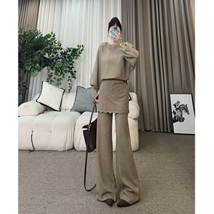 套装 王嘻嘻 上衣钩花屁帘阔腿裤 秋冬针织蝙蝠袖 T572 凛冬谱曲