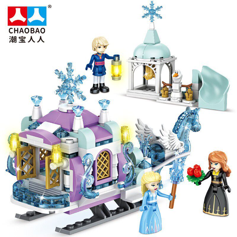 新款积木冰雪马车雪橇车拼搭乐趣女孩小颗粒益智拼装玩具礼物