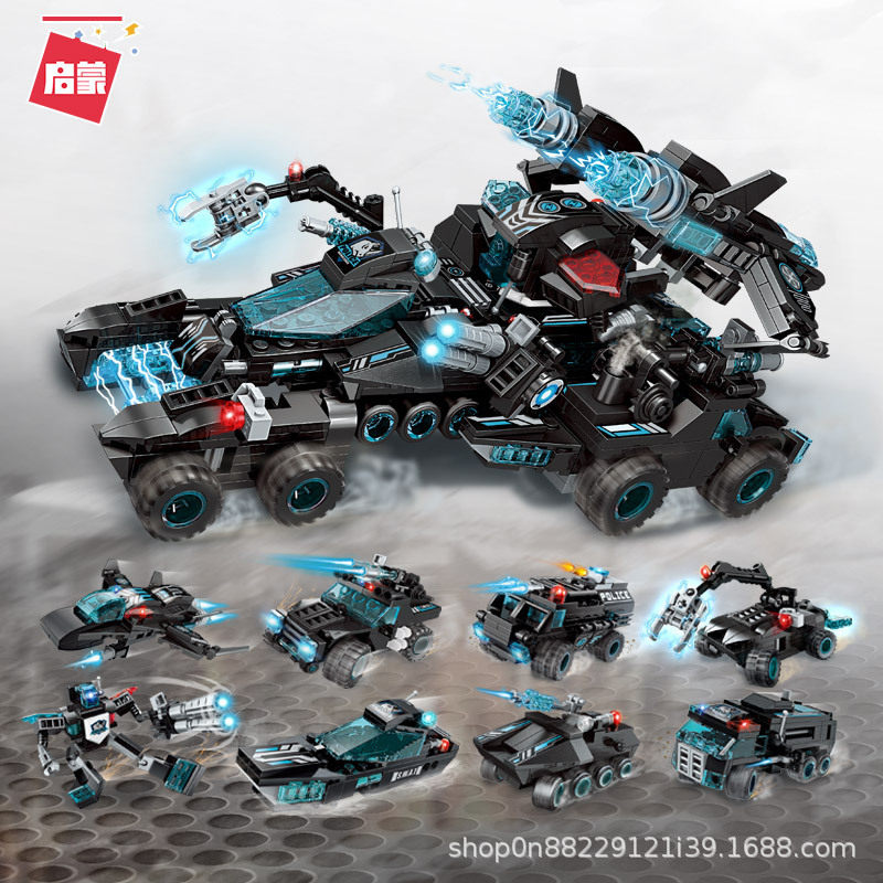 启蒙积木1413超级战车八合一暗影