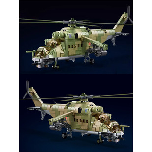小鲁班1137积木MI24雌鹿武装运输直升机KA52军事战斗飞机黑鹰拼装