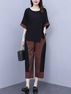 中年妈妈装时尚洋气套装夏季大码宽松遮肚藏肉显瘦减龄休闲两件套