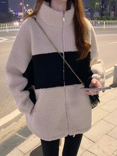 胖mm宽松大码 学生宽松百搭立领加绒卫衣 羊羔毛外套女2025秋冬新款