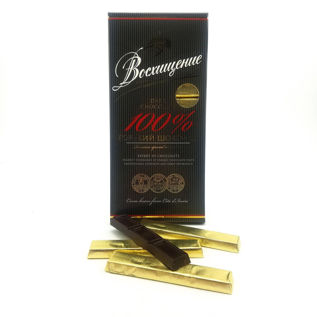 俄罗斯进口黑巧克力阿斯托利亚100%可可无糖精纯黑巧克力苦140克