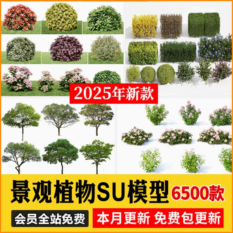 园林景观庭院植物三维真实花草树木乔木花卉灌木草图大师SU模型库