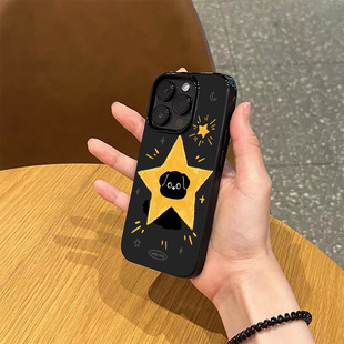 ins小众卡通可爱星星小狗手机壳适用苹果17promax新款 iPhone16亮黑色15磨砂13情侣12超薄14全包硅胶防摔软壳