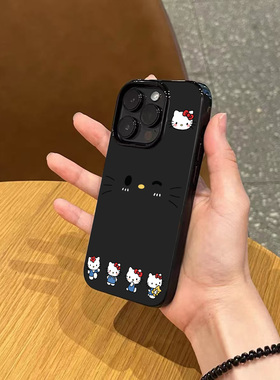 ins小众卡通可爱猫咪表情手机壳适用苹果17promax新款iPhone15亮黑色14pro磨砂13女款12硅胶11防摔16全包软壳