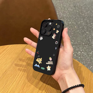 韩系ins风可爱卡通小狗手机壳适用苹果17promax新款 16全包防摔软壳 iphone15亮黑色14pro硅胶13磨砂超薄12女款