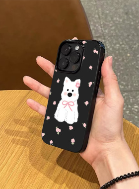 韩系ins小众碎花白狗手机壳适用苹果17promax新款iPhone16pro亮黑色15硅胶14磨砂轻薄13女款12防摔11全包软壳